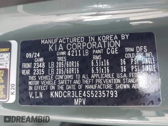 ✅ 2025 Kia Niro EX • VIN: KNDCR3LE4S5235793 • Lot: 42342353. Listed on IAAI with 5,270 mi. Free auction sales archive from the USA and detailed vehicle history report at DreamBid. Image 9.