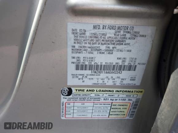 ✅ 2006 Ford Freestyle SE • VIN: 1FMZK01166GA43343 • Lot: 43170003. Wystawiony na IAAI z przebiegiem Nie podano. Bezpłatny archiwum sprzedaży aukcyjnych z USA i szczegółowy raport historii pojazdu na DreamBid. Zdjęcie 9.
