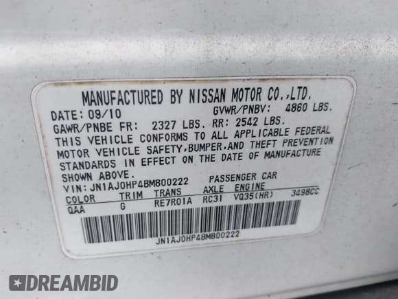 ✅ 2011 Infiniti EX Journey • VIN: JN1AJ0HP4BM800222 • Lot: 43523214. Listed on IAAI with 180,806 mi. Free auction sales archive from the USA and detailed vehicle history report at DreamBid. Image 9.