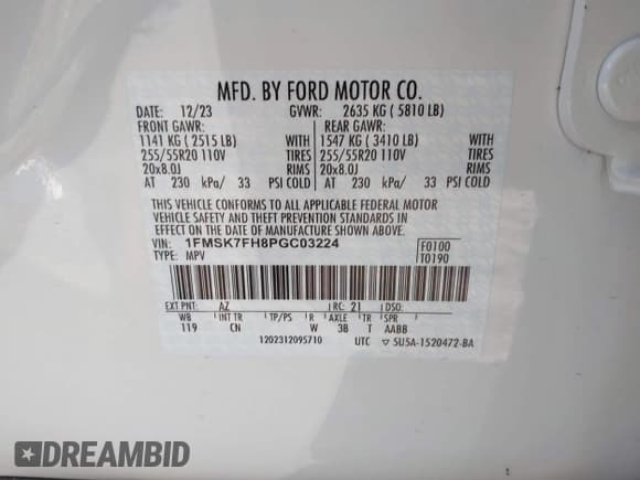 ✅ 2023 Ford Explorer Limited • VIN: 1FMSK7FH8PGC03224 • Lot: 41625519. Wystawiony na IAAI z przebiegiem 22 123 mil. Bezpłatny archiwum sprzedaży aukcyjnych z USA i szczegółowy raport historii pojazdu na DreamBid. Zdjęcie 9.