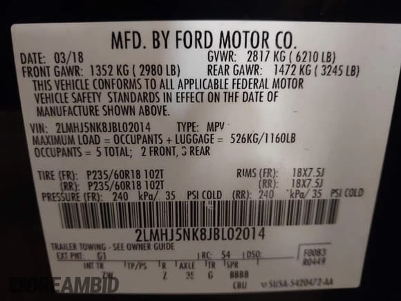 ✅ 2018 Lincoln MKT • VIN: 2LMHJ5NK8JBL02014 • Lot: 41489437. Wystawiony na IAAI z przebiegiem 298 510 mil. Bezpłatny archiwum sprzedaży aukcyjnych z USA i szczegółowy raport historii pojazdu na DreamBid. Zdjęcie 9.