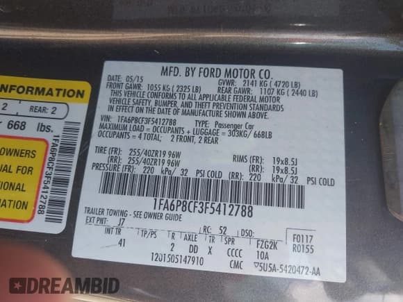 ✅ 2015 Ford Mustang GT Premium • VIN: 1FA6P8CF3F5412788 • Лот: 43068866. Опубликован ранее на IAAI с пробегом 55 616 миль. Бесплатный доступ к архиву аукционных продаж из США и подробный отчёт об истории автомобиля на DreamBid. Изображение 9.