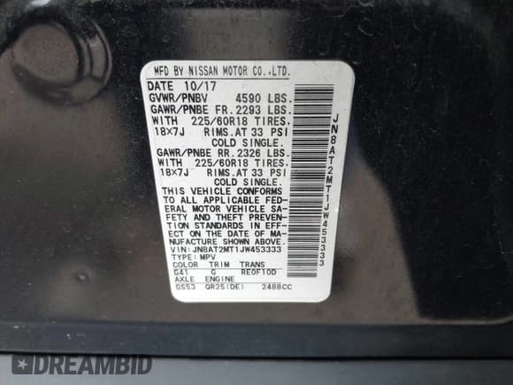 ✅ 2018 Nissan Rogue SV • VIN: JN8AT2MT1JW453333 • Lot: 42581049. Listed on IAAI with 49,734 mi. Free auction sales archive from the USA and detailed vehicle history report at DreamBid. Image 9.