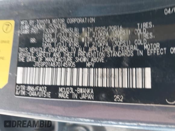 ✅ 2007 Toyota Highlander • VIN: JTEGP21A870145905 • Лот: 42893217. Опубликован ранее на IAAI с пробегом 115 367 миль. Бесплатный доступ к архиву аукционных продаж из США и подробный отчёт об истории автомобиля на DreamBid. Изображение 9.