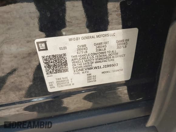 ✅ 2020 Chevrolet Traverse LT Cloth • VIN: 1GNEVMKW1LJ199503 • Lot: 42487487. Wystawiony na IAAI z przebiegiem 94 367 mil. Bezpłatny archiwum sprzedaży aukcyjnych z USA i szczegółowy raport historii pojazdu na DreamBid. Zdjęcie 9.