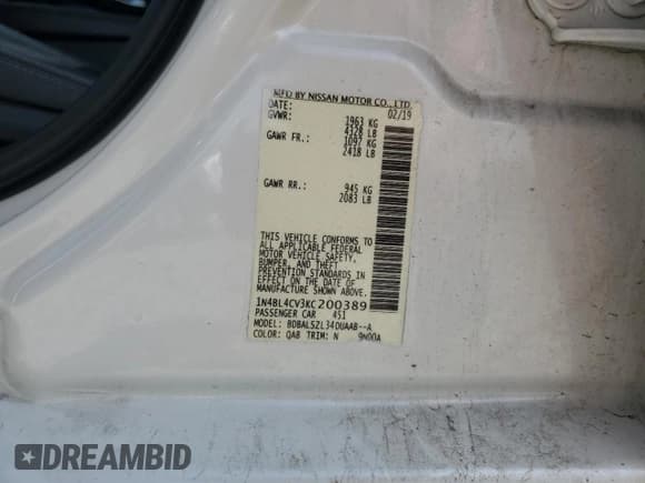 ✅ 2019 Nissan Altima SR • VIN: 1N4BL4CV3KC200389 • Лот: 82055795. Опубликован ранее на Copart с пробегом 140 114 миль. Бесплатный доступ к архиву аукционных продаж из США и подробный отчёт об истории автомобиля на DreamBid. Изображение 13.