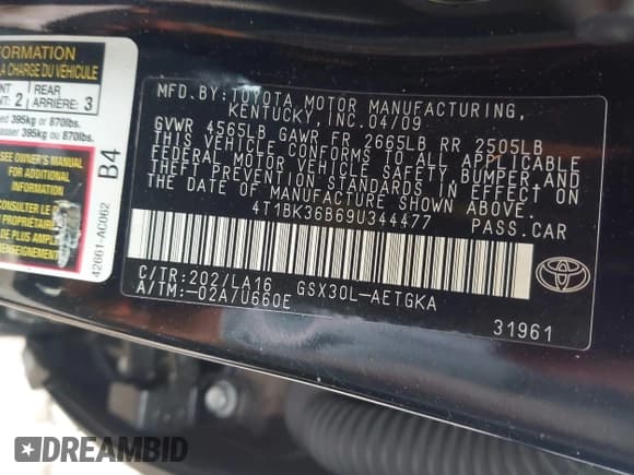 ✅ 2009 Toyota Avalon XL • VIN: 4T1BK36B69U344477 • Лот: 42899949. Опубликован ранее на IAAI с пробегом 159 123 миль. Бесплатный доступ к архиву аукционных продаж из США и подробный отчёт об истории автомобиля на DreamBid. Изображение 9.