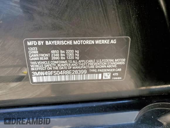 2024 BMW 3 Series M340i z VIN 3MW49FS04R8E28399, wystawiony jako Copart lot #58225065 z przebiegiem 20 644 mil mil oraz Szkoda całkowita • Salvage title. Historia ofert i sprzedaży dostępna na DreamBid. Obrazek 12.