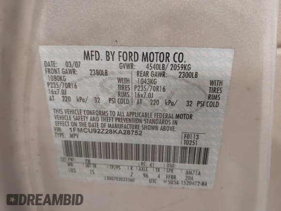✅ 2008 Ford Escape XLS • VIN: 1FMCU92Z28KA28752 • Lot: 43069111. Listed on IAAI with 114,136 mi. Free auction sales archive from the USA and detailed vehicle history report at DreamBid. Image 9.