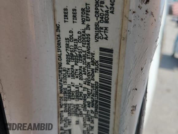 ✅ 2001 Toyota Tacoma PreRunner • VIN: 5TESN92N61Z860803 • Lot: 66685715. Wystawiony na Copart z przebiegiem 235 942 mil. Bezpłatny archiwum sprzedaży aukcyjnych z USA i szczegółowy raport historii pojazdu na DreamBid. Zdjęcie 12.