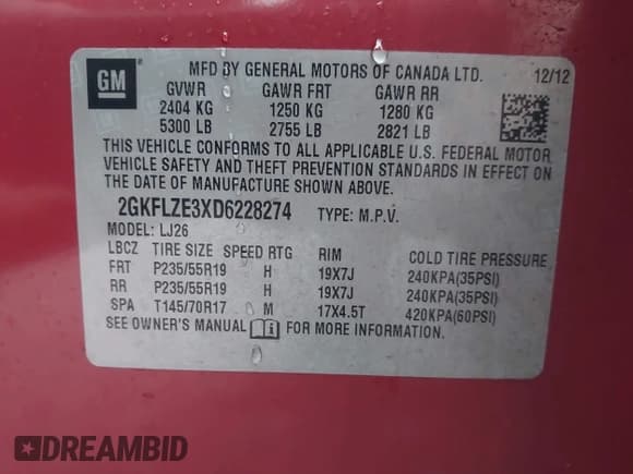 ✅ 2013 GMC Terrain Denali • VIN: 2GKFLZE3XD6228274 • Lot: 43696210. Listed on IAAI with 174,835 mi. Free auction sales archive from the USA and detailed vehicle history report at DreamBid. Image 9.