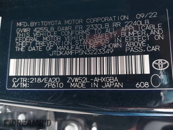 ✅ 2022 Toyota Prius LE • VIN: JTDKAMFP5N3223349 • Lot: 42444265. Wystawiony na IAAI z przebiegiem 228 901 mil. Bezpłatny archiwum sprzedaży aukcyjnych z USA i szczegółowy raport historii pojazdu na DreamBid. Zdjęcie 9.