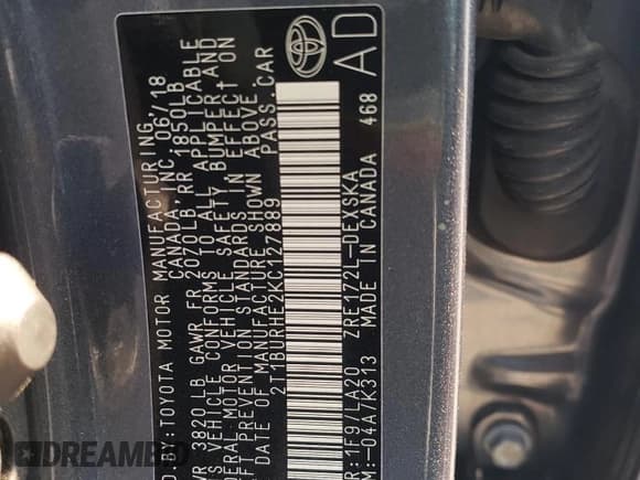 ✅ 2019 Toyota Corolla L • VIN: 2T1BURHE2KC127889 • Lot: 86814165. Listed on Copart with 102,651 mi. Free auction sales archive from the USA and detailed vehicle history report at DreamBid. Image 14.