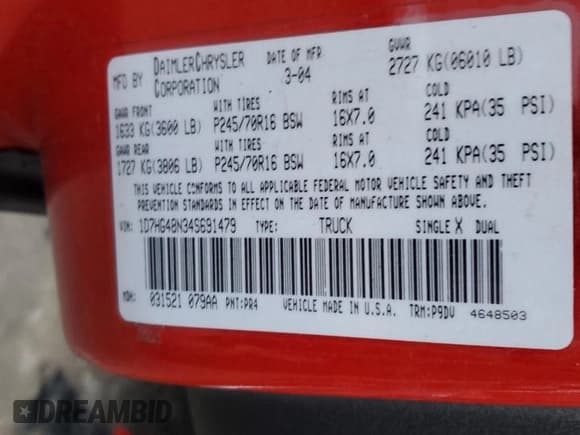 ✅ 2004 Dodge Dakota SLT • VIN: 1D7HG48N34S691479 • Lot: 86846474. Wystawiony na Copart z przebiegiem 125 445 mil. Bezpłatny archiwum sprzedaży aukcyjnych z USA i szczegółowy raport historii pojazdu na DreamBid. Zdjęcie 12.