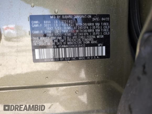 ✅ 2022 Subaru Ascent Premium • VIN: 4S4WMACDXN3438433 • Лот: 65387065. Опубликован ранее на Copart с пробегом 39 839 миль. Бесплатный доступ к архиву аукционных продаж из США и подробный отчёт об истории автомобиля на DreamBid. Изображение 13.