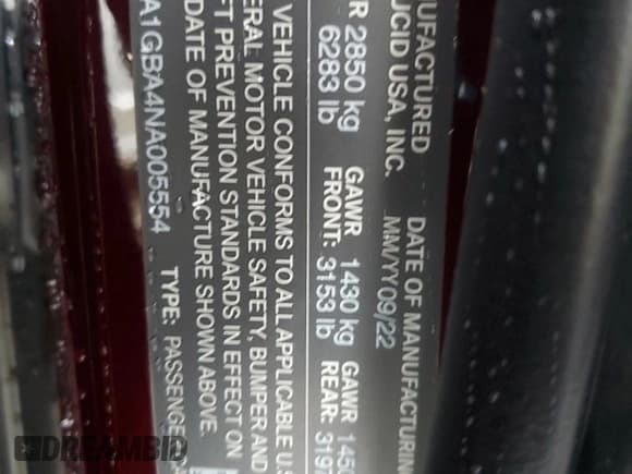 ✅ 2022 Lucid Air Grand Touring • VIN: 50EA1GBA4NA005554 • Lot: 71958165. Listed on Copart with 31,773 mi. Free auction sales archive from the USA and detailed vehicle history report at DreamBid. Image 12.