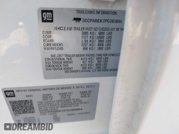 ✅ 2023 Chevrolet Silverado 1500 Custom • VIN: 3GCPABEK7PG280894 • Lot: 43206042. Wystawiony na IAAI z przebiegiem 27 359 mil. Bezpłatny archiwum sprzedaży aukcyjnych z USA i szczegółowy raport historii pojazdu na DreamBid. Zdjęcie 9.