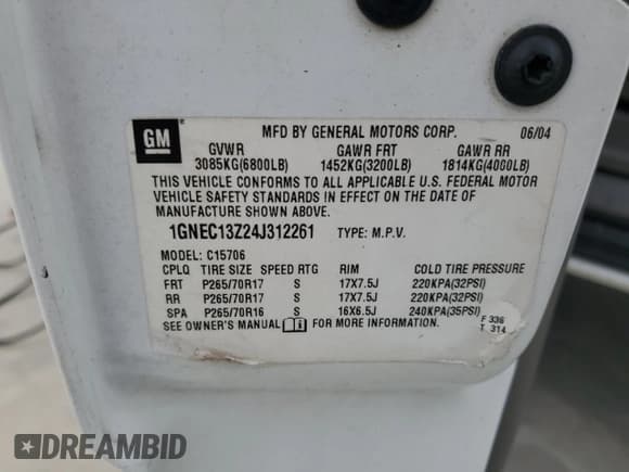 ✅ 2004 Chevrolet Tahoe LT • VIN: 1GNEC13Z24J312261 • Lot: 85684955. Wystawiony na Copart z przebiegiem 227 891 mil. Bezpłatny archiwum sprzedaży aukcyjnych z USA i szczegółowy raport historii pojazdu na DreamBid. Zdjęcie 13.