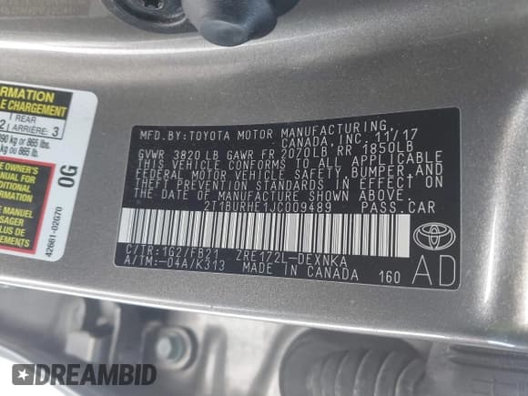 ✅ 2018 Toyota Corolla L • VIN: 2T1BURHE1JC009489 • Lot: 41560721. Listed on IAAI with 102,667 mi. Free auction sales archive from the USA and detailed vehicle history report at DreamBid. Image 9.