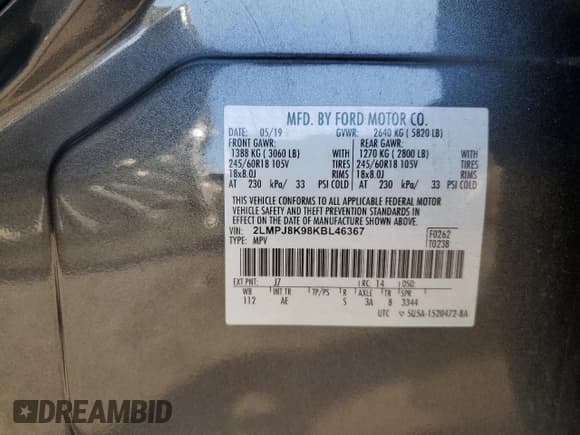 ✅ 2019 Lincoln Nautilus Select • VIN: 2LMPJ8K98KBL46367 • Лот: 70662955. Опубликован ранее на Copart с пробегом 52 128 миль. Бесплатный доступ к архиву аукционных продаж из США и подробный отчёт об истории автомобиля на DreamBid. Изображение 14.