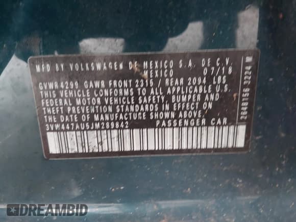 ✅ 2018 Volkswagen Golf GTI S • VIN: 3VW447AU5JM289842 • Lot: 42210567. Listed on IAAI with 118,129 mi. Free auction sales archive from the USA and detailed vehicle history report at DreamBid. Image 9.