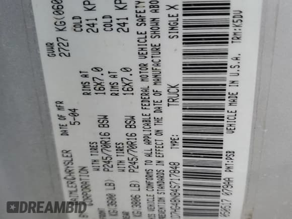 ✅ 2004 Dodge Dakota SLT • VIN: 1D7HG48N84S717848 • Lot: 84273764. Wystawiony na Copart z przebiegiem Nie podano. Bezpłatny archiwum sprzedaży aukcyjnych z USA i szczegółowy raport historii pojazdu na DreamBid. Zdjęcie 15.