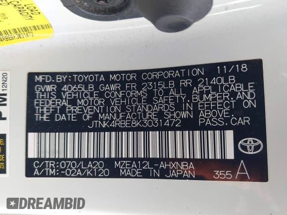 ✅ 2019 Toyota Corolla XSE • VIN: JTNK4RBE8K3031472 • Lot: 43624042. Listed on IAAI with 128,616 mi. Free auction sales archive from the USA and detailed vehicle history report at DreamBid. Image 9.