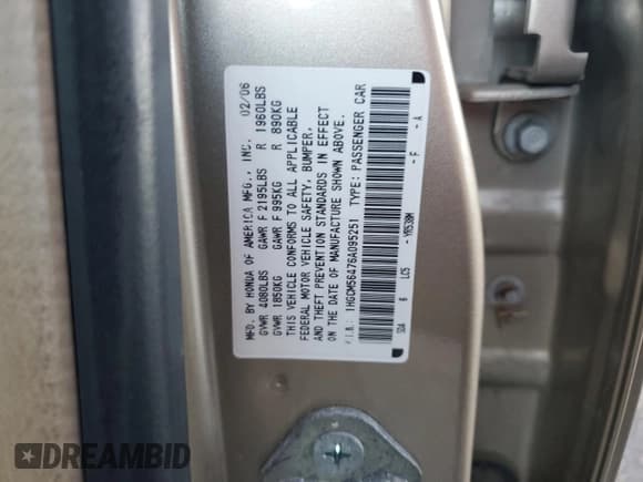 ✅ 2006 Honda Accord LX • VIN: 1HGCM56476A095251 • Lot: 91516665. Wystawiony na Copart z przebiegiem Nie podano. Bezpłatny archiwum sprzedaży aukcyjnych z USA i szczegółowy raport historii pojazdu na DreamBid. Zdjęcie 12.