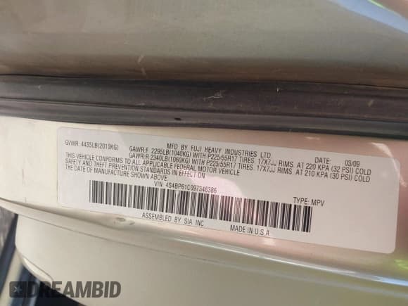 ✅ 2009 Subaru Outback Special Edition • VIN: 4S4BP61C097346386 • Lot: 43709325. Listed on IAAI with 179,133 mi. Free auction sales archive from the USA and detailed vehicle history report at DreamBid. Image 9.