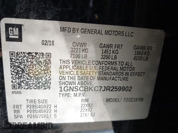 ✅ 2018 Chevrolet Tahoe LT • VIN: 1GNSCBKC7JR259902 • Lot: 42257912. Listed on IAAI with 113,106 mi. Free auction sales archive from the USA and detailed vehicle history report at DreamBid. Image 9.