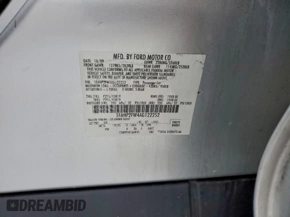 ✅ 2010 Ford Taurus Limited • VIN: 1FAHP2FW4AG122252 • Лот: 94978985. Опубликован ранее на Copart с пробегом 195 092 миль. Бесплатный доступ к архиву аукционных продаж из США и подробный отчёт об истории автомобиля на DreamBid. Изображение 12.