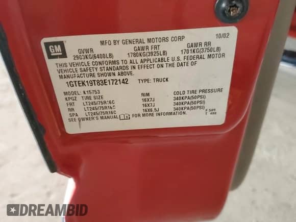 ✅ 2003 GMC Sierra 1500 SLE • VIN: 1GTEK19T83E172142 • Лот: 86137905. Опубликован ранее на Copart с пробегом 357 741 миль. Бесплатный доступ к архиву аукционных продаж из США и подробный отчёт об истории автомобиля на DreamBid. Изображение 12.