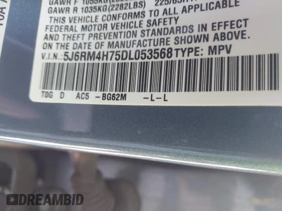 ✅ 2013 Honda CR-V EX-L • VIN: 5J6RM4H75DL053568 • Lot: 43521380. Listed on IAAI with 131,284 mi. Free auction sales archive from the USA and detailed vehicle history report at DreamBid. Image 9.