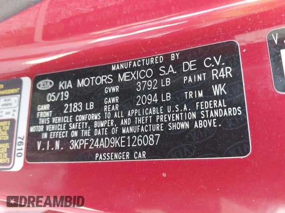 ✅ 2019 Kia Forte LXS • VIN: 3KPF24AD9KE126087 • Лот: 41833884. Опубликован ранее на IAAI с пробегом 63 764 миль. Бесплатный доступ к архиву аукционных продаж из США и подробный отчёт об истории автомобиля на DreamBid. Изображение 9.