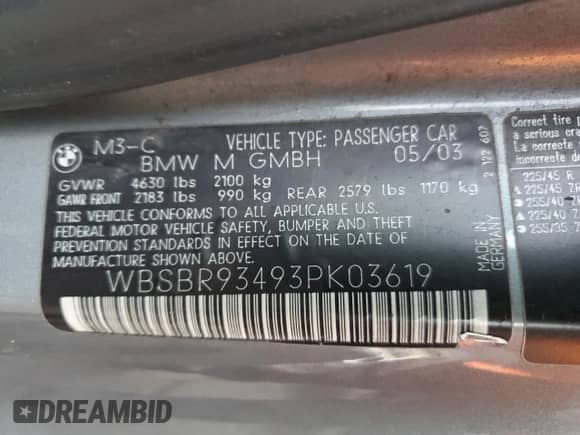 2003 BMW 3 Series M3 с VIN WBSBR93493PK03619, выставлен на аукционе Copart как лот 83485744 с пробегом 139 652 миль миль и Чистый • Clean title. История ставок и продаж доступна на DreamBid. Изображение 12.