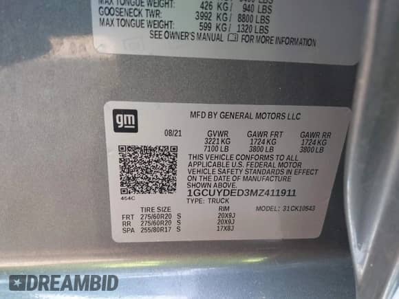 2021 Chevrolet Silverado 1500 LT z VIN 1GCUYDED3MZ411911, wystawiony jako IAAI lot #42005209 z przebiegiem 29 253 mil mil oraz . Historia ofert i sprzedaży dostępna na DreamBid. Obrazek 9.