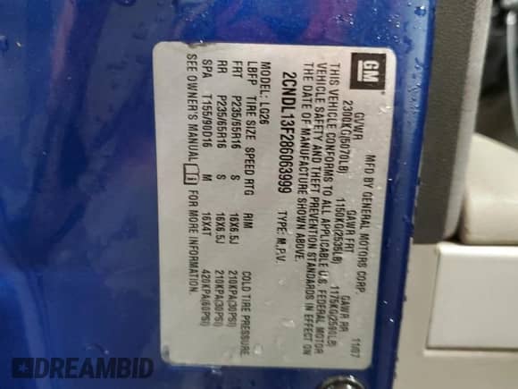 ✅ 2008 Chevrolet Equinox LS • VIN: 2CNDL13F286063999 • Лот: 69774044. Опубликован ранее на Copart с пробегом 217 402 миль. Бесплатный доступ к архиву аукционных продаж из США и подробный отчёт об истории автомобиля на DreamBid. Изображение 14.