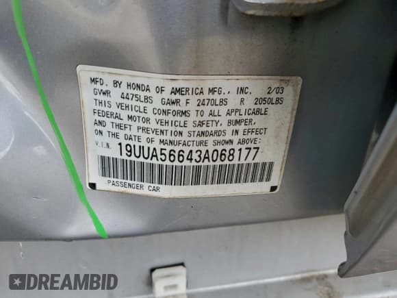 ✅ 2003 Acura TL • VIN: 19UUA56643A068177 • Lot: 94065845. Wystawiony na Copart z przebiegiem 166 059 mil. Bezpłatny archiwum sprzedaży aukcyjnych z USA i szczegółowy raport historii pojazdu na DreamBid. Zdjęcie 13.