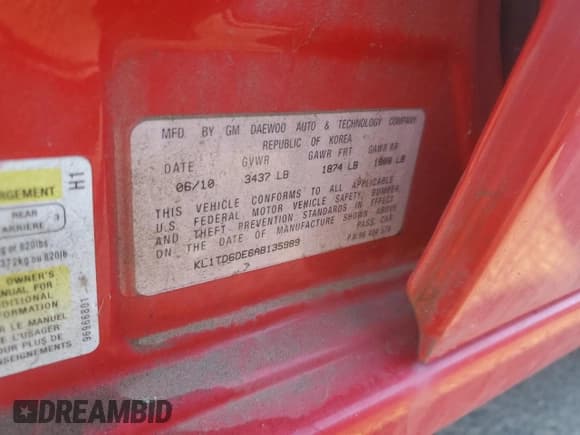 ✅ 2010 Chevrolet Aveo 1LT • VIN: KL1TD6DE6AB135989 • Lot: 70097434. Wystawiony na Copart z przebiegiem 133 664 mil. Bezpłatny archiwum sprzedaży aukcyjnych z USA i szczegółowy raport historii pojazdu na DreamBid. Zdjęcie 12.