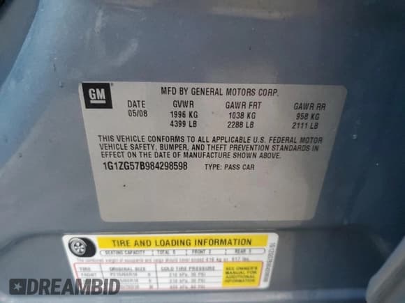 ✅ 2008 Chevrolet Malibu 1LS • VIN: 1G1ZG57B984298598 • Lot: 78327094. Listed on Copart with Not provided. Free auction sales archive from the USA and detailed vehicle history report at DreamBid. Image 13.