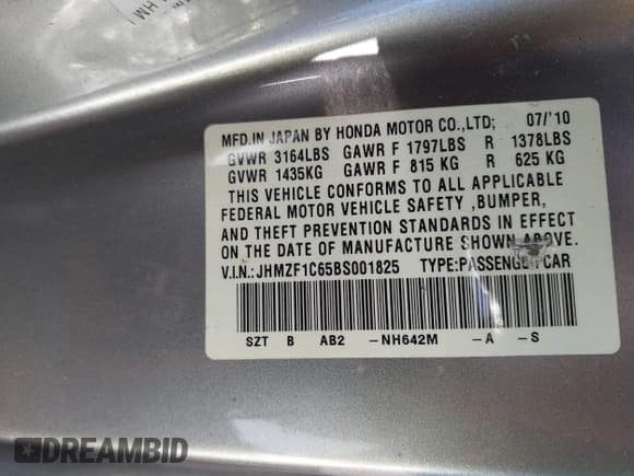 ✅ 2011 Honda CR-Z EX • VIN: JHMZF1C65BS001825 • Lot: 43633364. Listed on IAAI with 174,817 mi. Free auction sales archive from the USA and detailed vehicle history report at DreamBid. Image 9.