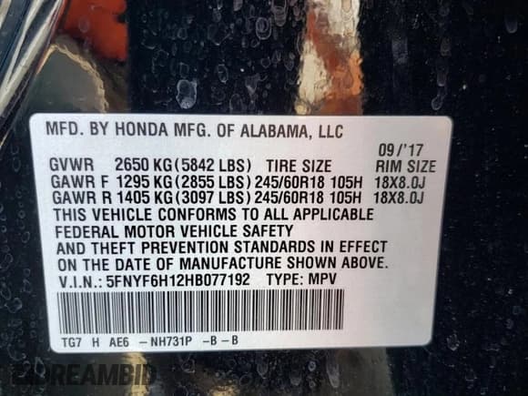 ✅ 2017 Honda Pilot LX • VIN: 5FNYF6H12HB077192 • Lot: 64110395. Listed on Copart with 101,849 mi. Free auction sales archive from the USA and detailed vehicle history report at DreamBid. Image 13.