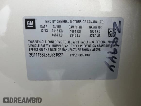 ✅ 2014 Chevrolet Impala LT • VIN: 2G1115SL8E9231627 • Лот: 73303634. Опубликован ранее на Copart с пробегом 67 566 миль. Бесплатный доступ к архиву аукционных продаж из США и подробный отчёт об истории автомобиля на DreamBid. Изображение 13.