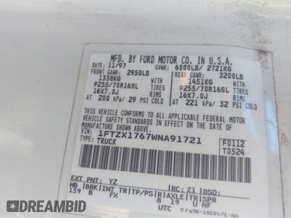 ✅ 1998 Ford F-150 • VIN: 1FTZX1767WNA91721 • Lot: 43457199. Wystawiony na IAAI z przebiegiem 241 416 mil. Bezpłatny archiwum sprzedaży aukcyjnych z USA i szczegółowy raport historii pojazdu na DreamBid. Zdjęcie 9.