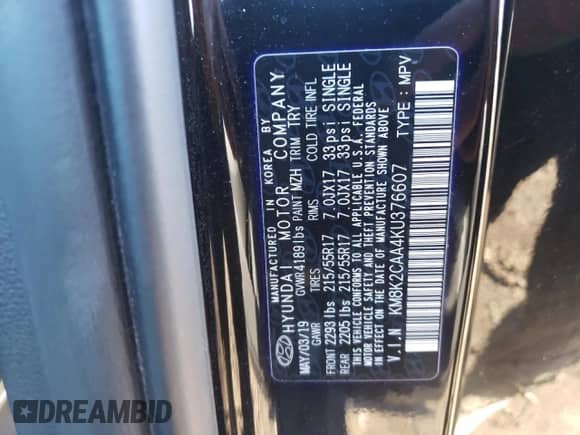 2019 Hyundai Kona SEL с VIN KM8K2CAA4KU376607, выставлен на аукционе Copart как лот 42655983 с пробегом 36 180 миль миль и . История ставок и продаж доступна на DreamBid. Изображение 12.