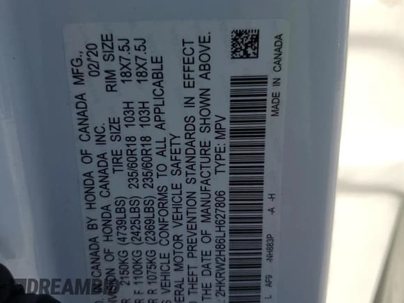 ✅ 2020 Honda CR-V EX-L • VIN: 2HKRW2H86LH627806 • Lot: 90995365. Listed on Copart with 95,328 mi. Free auction sales archive from the USA and detailed vehicle history report at DreamBid. Image 13.