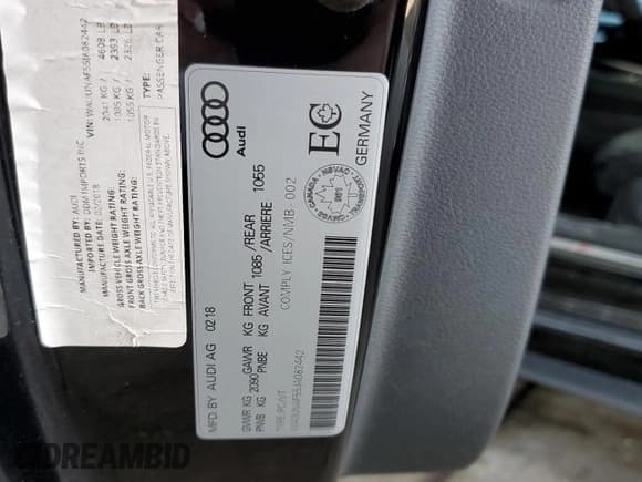 ✅ 2018 Audi A5 Prestige • VIN: WAUUNAF55JA082442 • Лот: 66690893. Опубликован ранее на Copart с пробегом Не указан. Бесплатный доступ к архиву аукционных продаж из США и подробный отчёт об истории автомобиля на DreamBid. Изображение 13.