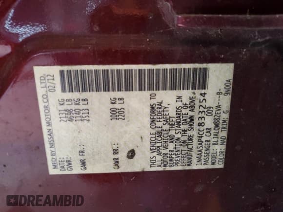 ✅ 2012 Nissan Maxima SV • VIN: 1N4AA5AP4CC833254 • Лот: 91718225. Опубликован ранее на Copart с пробегом 179 249 миль. Бесплатный доступ к архиву аукционных продаж из США и подробный отчёт об истории автомобиля на DreamBid. Изображение 12.