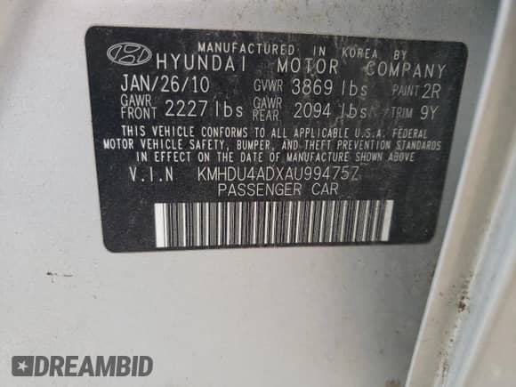 2010 Hyundai Elantra GLS z VIN KMHDU4ADXAU994757, wystawiony jako Copart lot #60771904 z przebiegiem 81 269 mil mil oraz Szkoda całkowita • Salvage title. Historia ofert i sprzedaży dostępna na DreamBid. Obrazek 12.