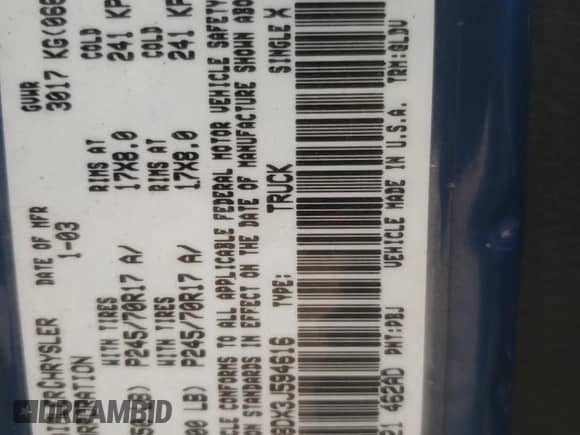 2003 Dodge 1500 SLT z VIN 1D3HA18DX3J594616, wystawiony jako Copart lot #43762525 z przebiegiem 275 339 mil mil oraz Szkoda całkowita • Salvage title. Historia ofert i sprzedaży dostępna na DreamBid. Obrazek 12.